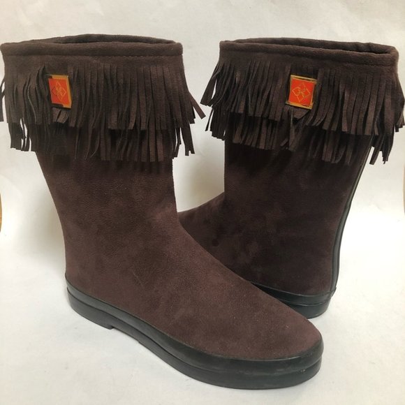 Dav Fringe Rain Boots Brown - Picture 2 of 9